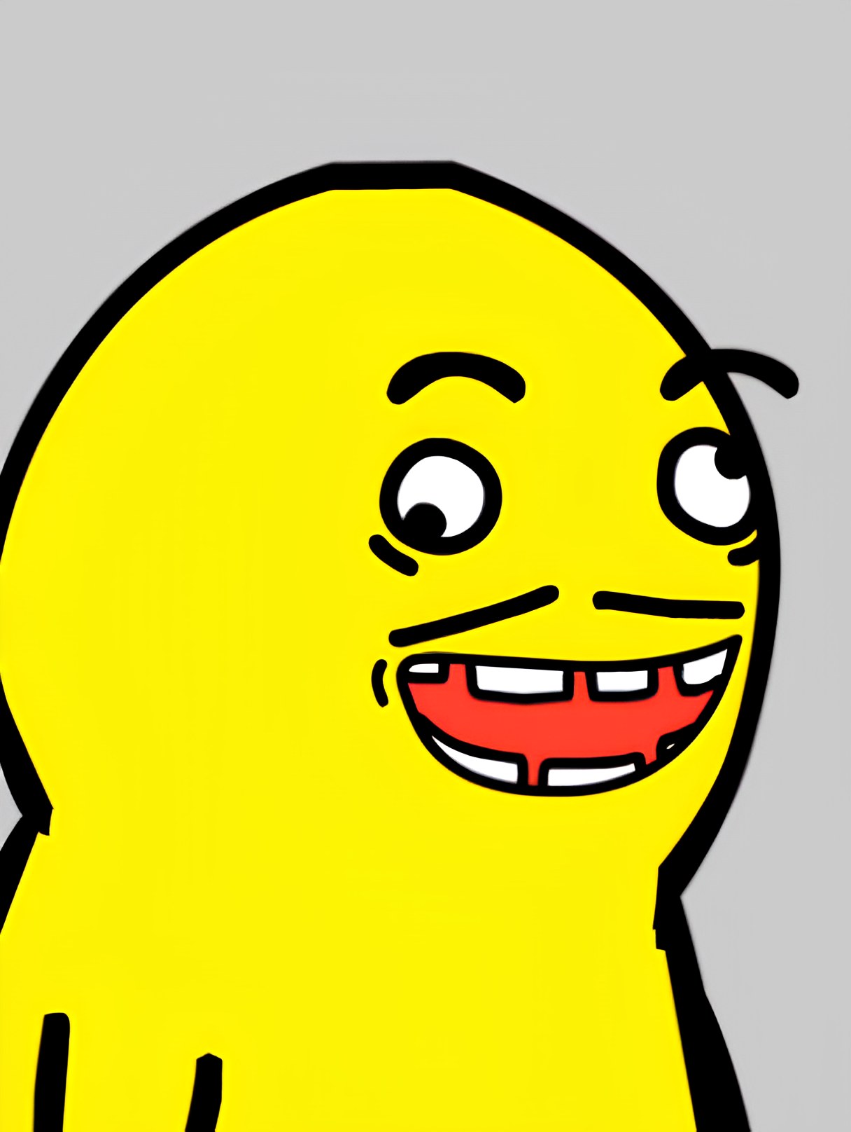 Close up of a yellow character laughing